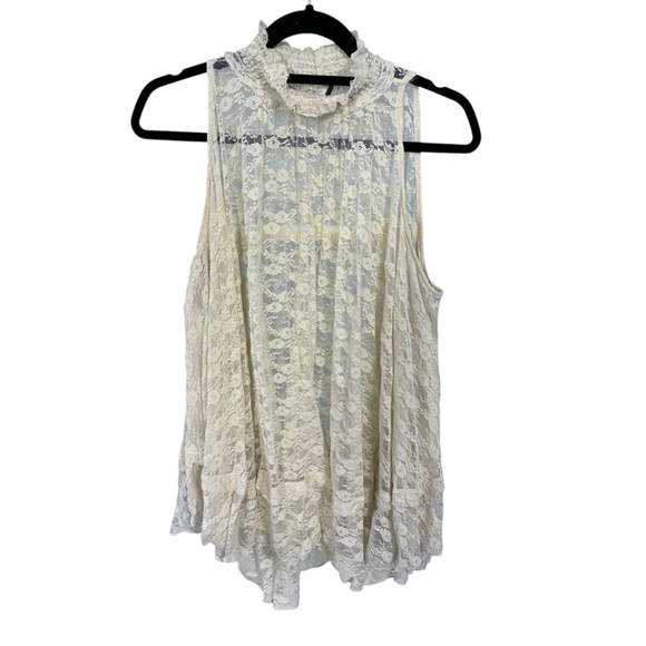 Free People Myrna Lace Floral Tunic Sleeveless Top Size Small Cream Sheer Tank - Picture 1 of 5